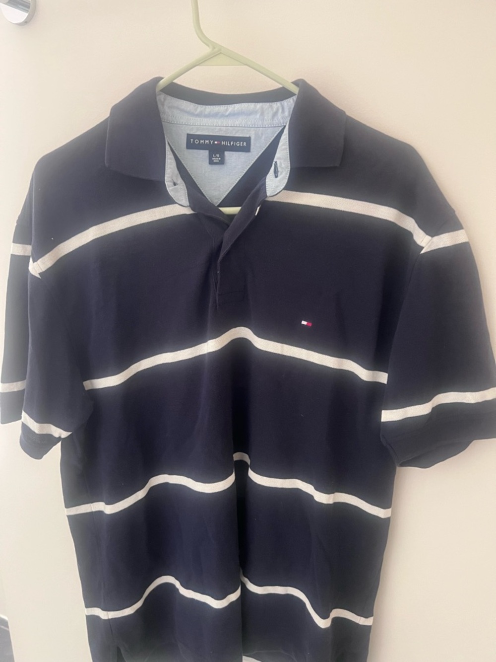 Tommy Hilfiger Navy Polo with White Stripes